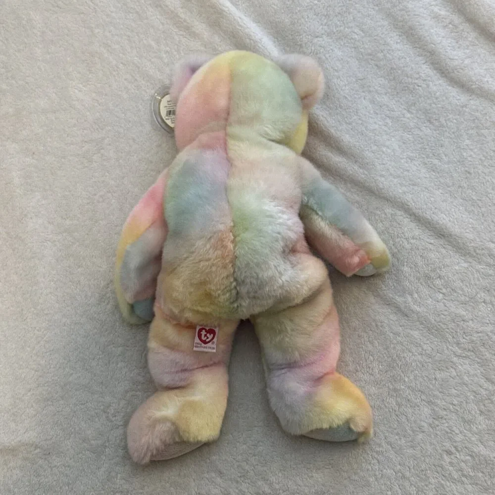 Ty Beanie Babies Buddies Peace Bear Pastel Tie Dye Plush Stuffed Animal Toy 14